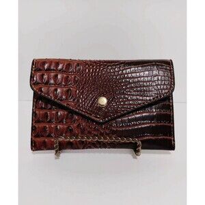 Wallet Brown Faux Leather Snake /Reptile Skin Snap Closure Flat Clutch 4"×6.25"